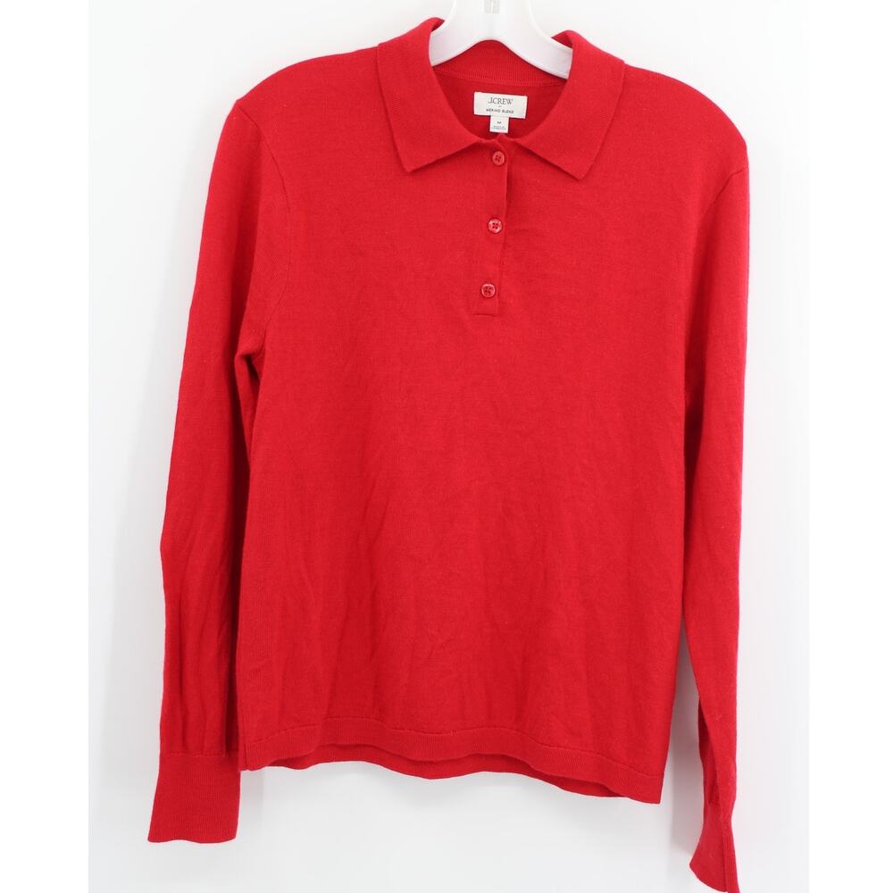J. CREW FACTORY Merino Wool Blend Polo Sweater Red Medium